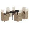vidaXL Set da Pranzo da Giardino 7 pz con Cuscini Beige in Polyrattan