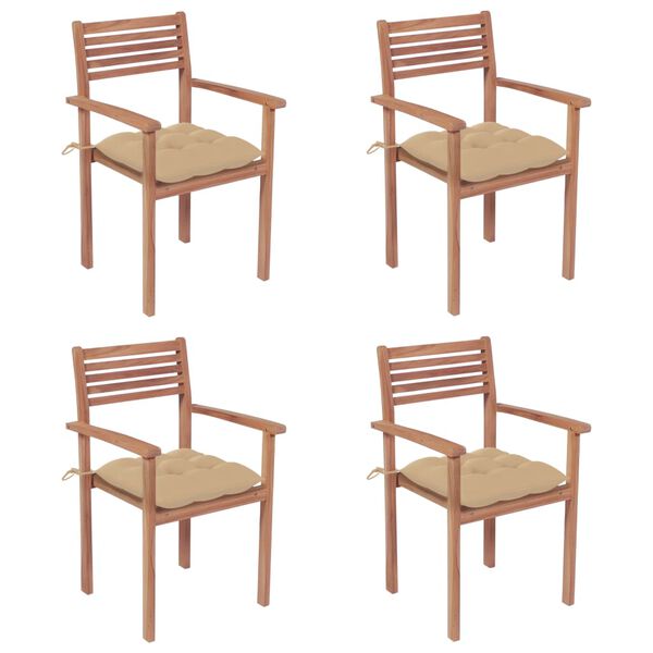 vidaXL Sedie Giardino 4 pz con Cuscini Beige in Massello di Teak