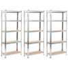 vidaXL Scaffali 5 Ripiani 3 pz Argento in Acciaio e Legno Multistrato