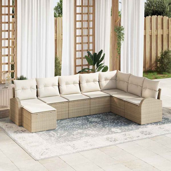 vidaXL Set Divano da Giardino 8 pcs Beige Rattan in Polipropilene
