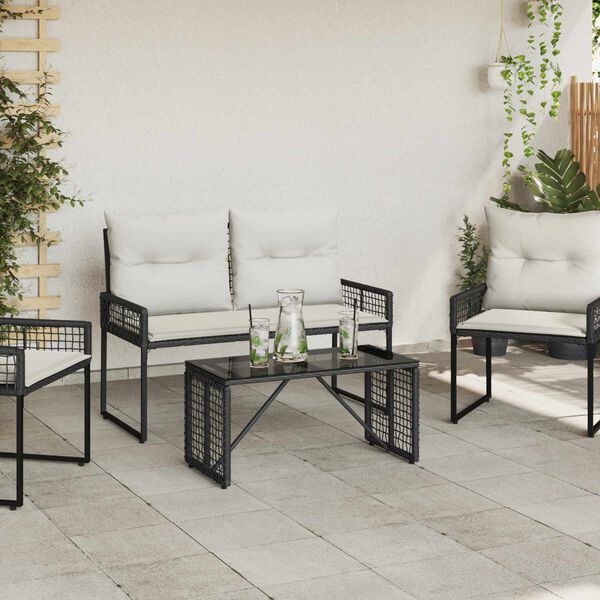 vidaXL Tavolo da Esterno Nero 80 x 40 x 40 cm Rattan PE e Vetro