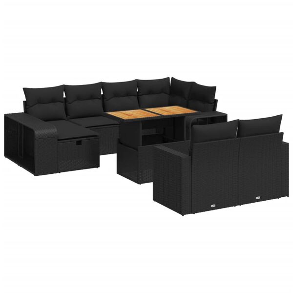 vidaXL Set Divani da Giardino 11 pz con Cuscini in Polyrattan Nero