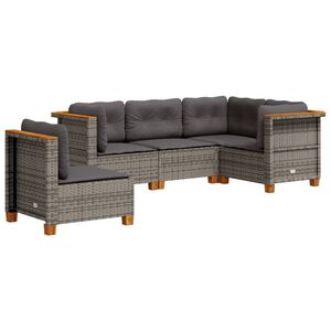 vidaXL Set Divano da Giardino 5 pz con Cuscini Grigio in Polyrattan