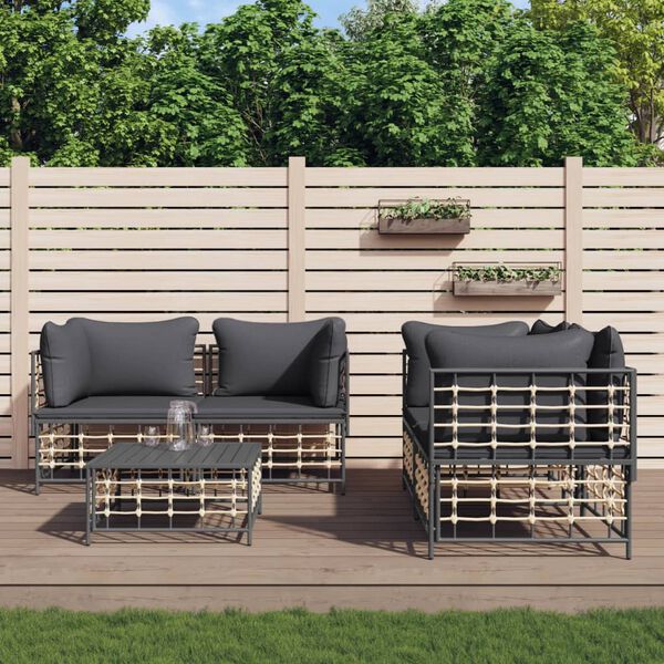 vidaXL Set Divani da Giardino 5 pz con Cuscini Antracite in Polyrattan