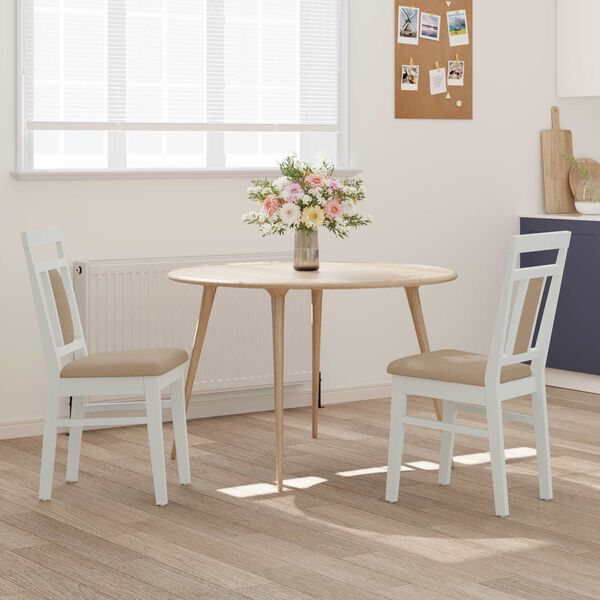 vidaXL Sedia da pranzo 2 pcs Bianco e marrone Legno di gomma solido