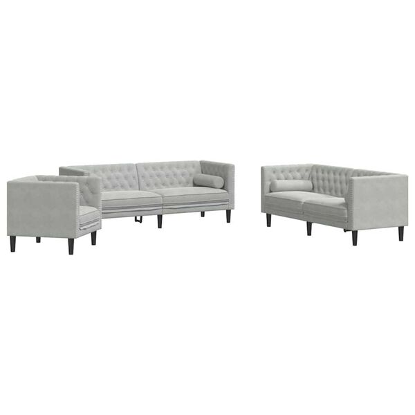 vidaXL Divano per Soggiorno 3 pcs Grigio chiaro 194 x 74,5 x 70,5 cm