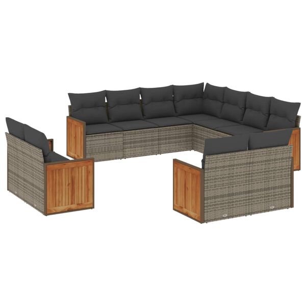 vidaXL Set Divani da Giardino 11 pz con Cuscini in Polyrattan Grigio