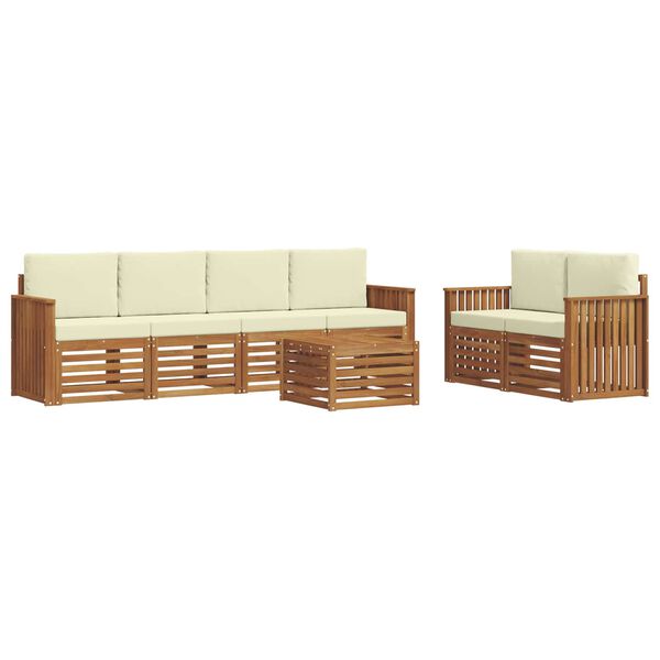 vidaXL Set divani 7 pcs Naturale e Crema Legno di Acacia Massello