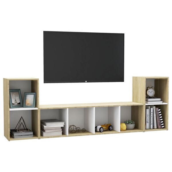 vidaXL Set Mobile TV 3 pz Bianco e Sonoma in Legno Multistrato