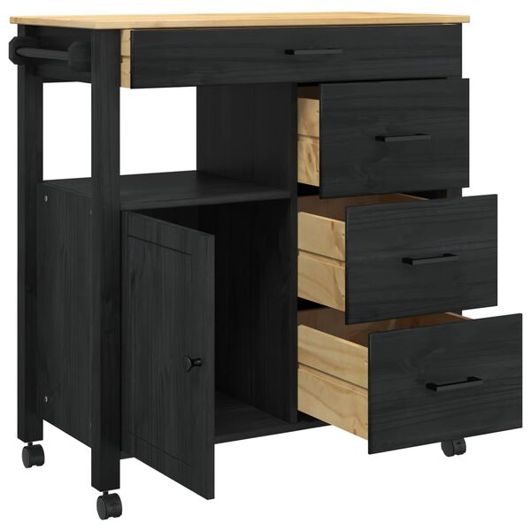 vidaXL Carrello da Cucina Tinta unita Nero