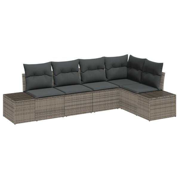 vidaXL Set Divano da Giardino 5 pcs Grigio polyrattan