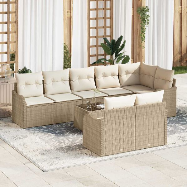 vidaXL Set Divano da Giardino 9 pcs Beige e Bianco polyrattan