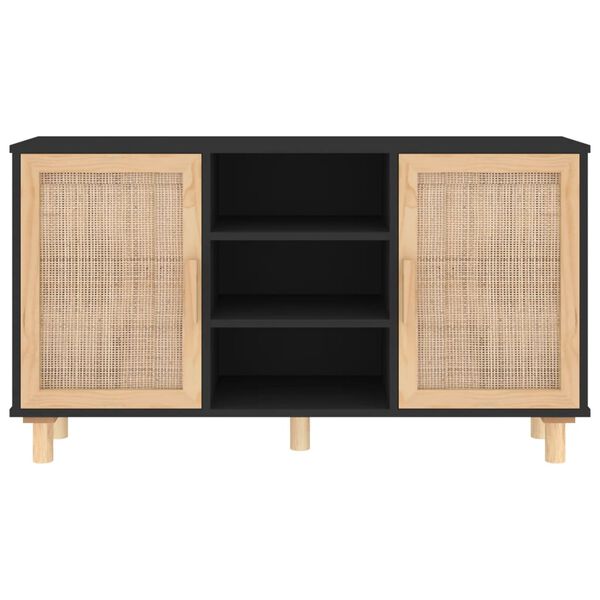 vidaXL Credenza Nera 105x30x60cm Legno Massello Pino e Rattan Naturale