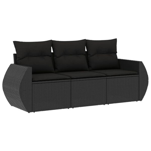 vidaXL Set Divani da Giardino 3 pz con Cuscini in Polyrattan Nero