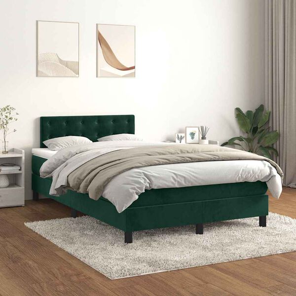 vidaXL Giroletto a Molle con Materasso Verde Scuro 120x190 cm Velluto