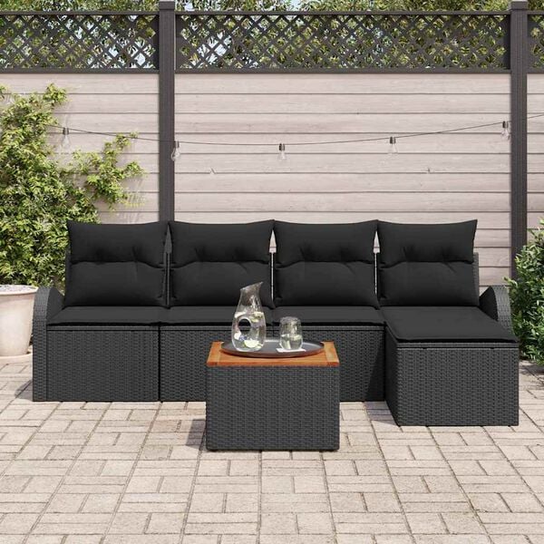 vidaXL Set Divano da Giardino con cuscino 6 pcs Nero polyrattan