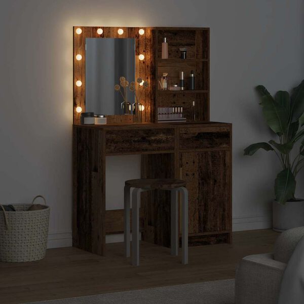 vidaXL Set da tavolo da trucco con LED con porta 2 pcs Legno vecchio