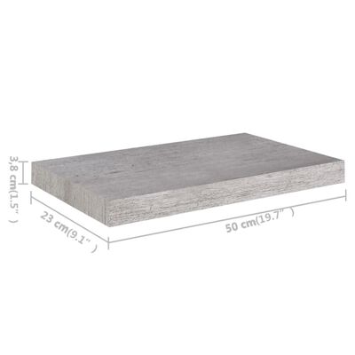 vidaXL Scaffale a Parete Grigio Cemento 50x23x3,8 cm in MDF
