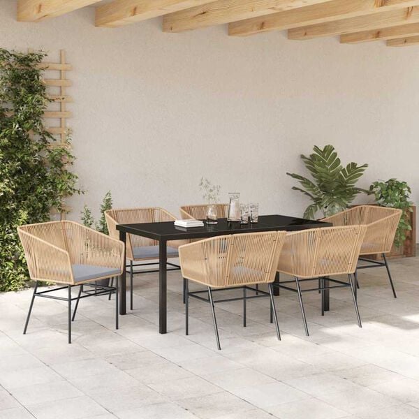 vidaXL Set da Pranzo per Giardino con cuscino 7 pcs Marrone