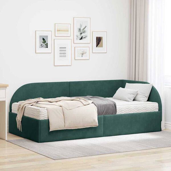vidaXL Struttura Letto Angolare con Materasso 2 pcs Verde Velluto