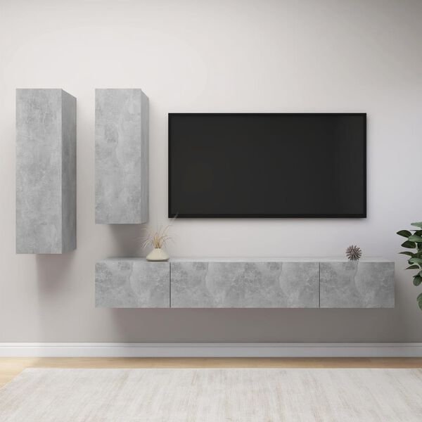 vidaXL Set di Mobili Porta TV 4 pz Grigio Cemento in Legno Multistrato