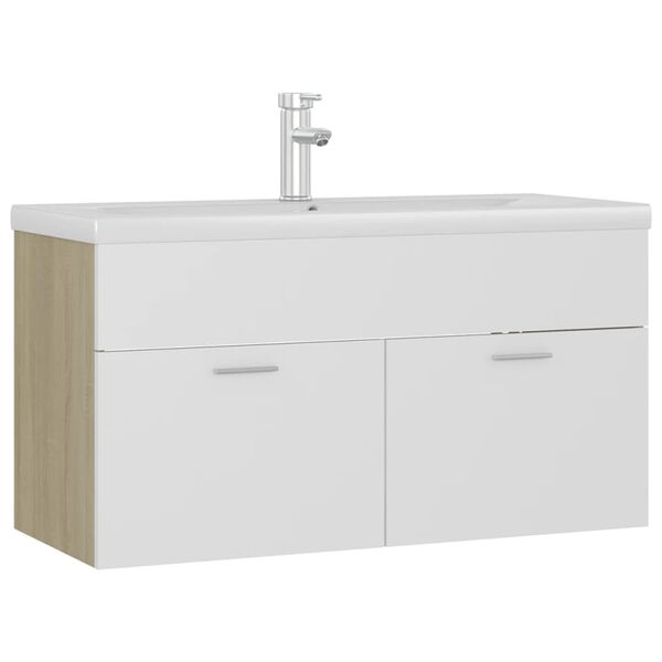 vidaXL Mobile Lavabo Integrato Bianco Rovere Sonoma Legno Multistrato