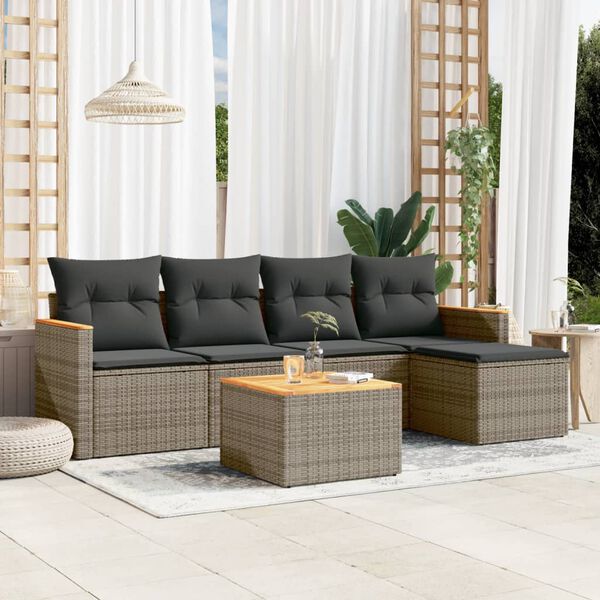 vidaXL Set Divano da Giardino 6 pz con Cuscini Grigio in Polyrattan