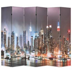 vidaXL Paravento Pieghevole 228x170 cm Stampa New York di Notte