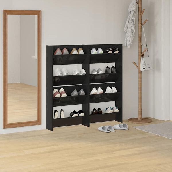 vidaXL Scarpiere a Muro 4pz Nero Lucido 60x18x60cm Legno Multistrato