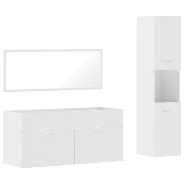 vidaXL Set Mobili da Bagno 3 pz Bianco Lucido in Legno Multistrato
