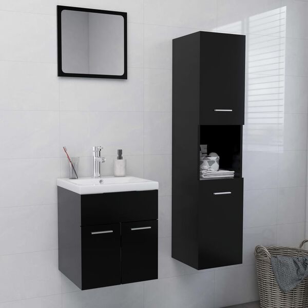 vidaXL Set Mobili da Bagno Nero in Legno Multistrato