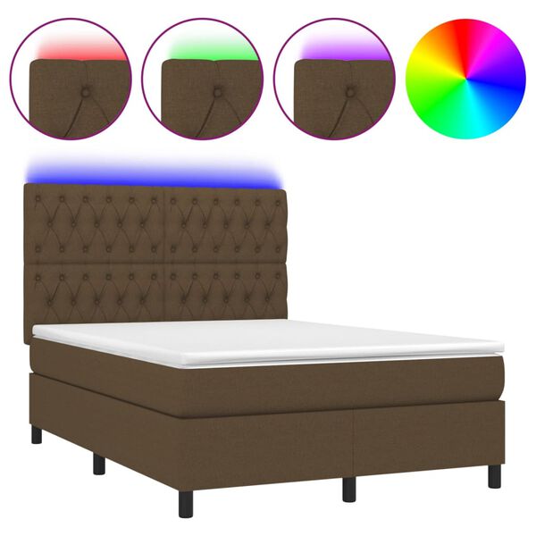 vidaXL Letto a Molle Materasso e LED Marrone Scuro 140x200 cm Tessuto