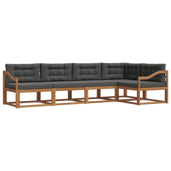 vidaXL Set di divani da esterno con cuscino 5 pcs Naturale e Antracite