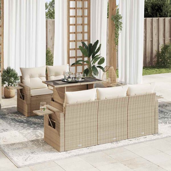 vidaXL Set Divano da Giardino 6 pz con Cuscini Beige in Polyrattan