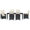 vidaXL Set da Pranzo per Giardino con cuscino 7 pcs Nero polyrattan