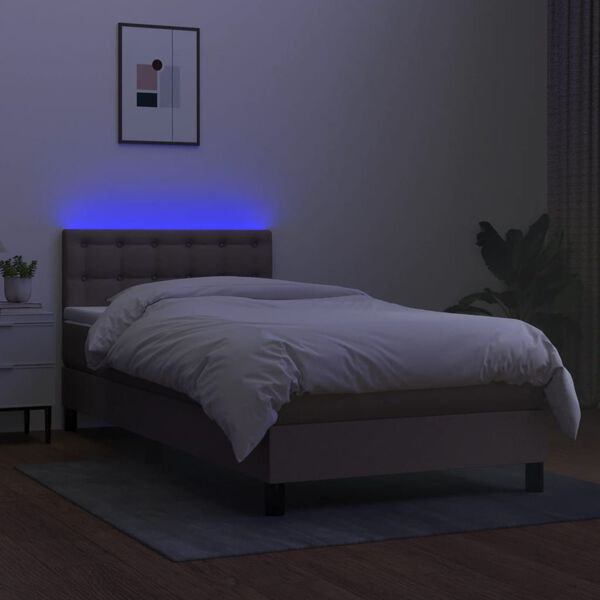 vidaXL Letto a Molle con Materasso e LED Tortora 100x200cm in Tessuto