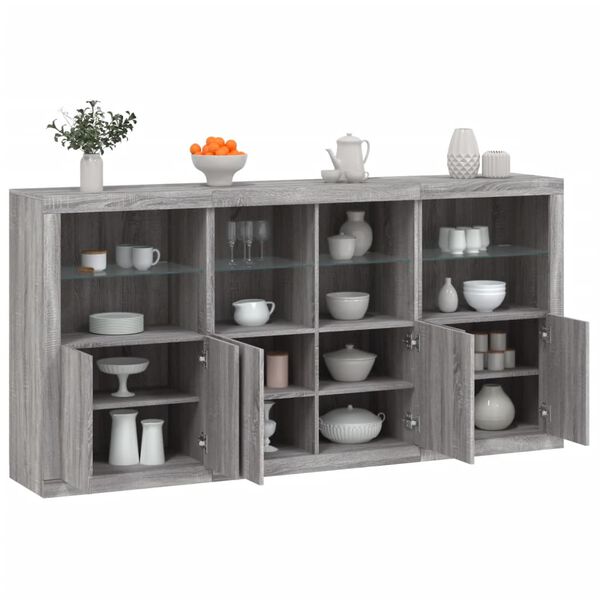 vidaXL Credenza con Luci LED Grigio Sonoma 202x37x100 cm