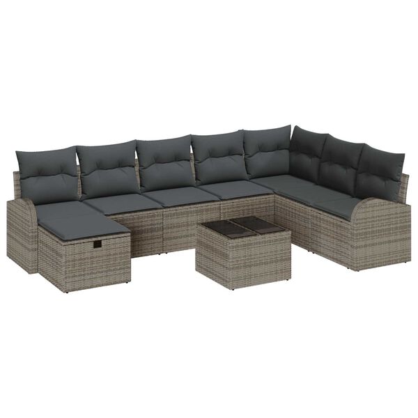 vidaXL Set di divani con cuscino con archiviazione Grigio polyrattan