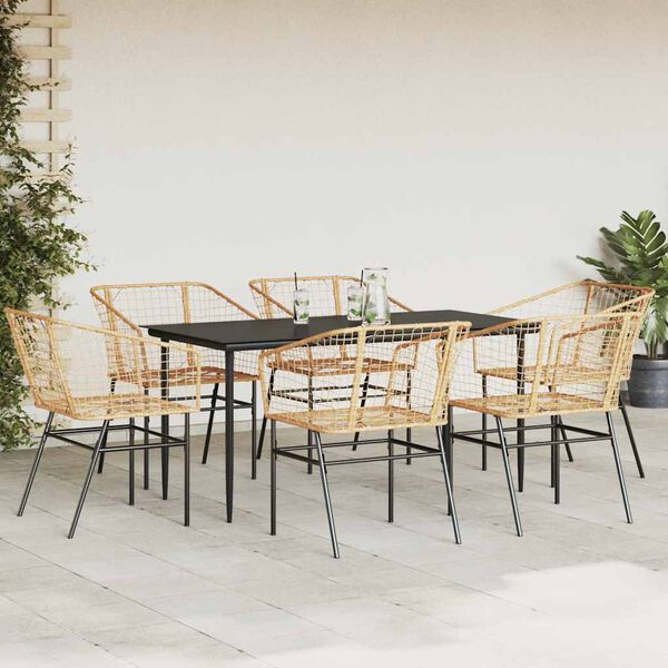 vidaXL Set Pranzo da Giardino 7pz Marrone Polyrattan Vetro