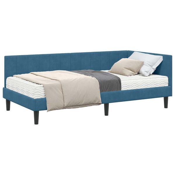 vidaXL Struttura Letto Angolare con Materasso 2 pcs Blu Velluto