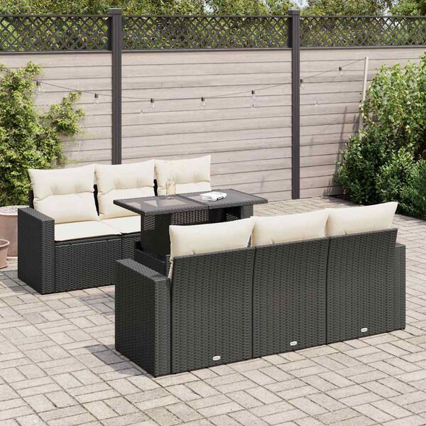 vidaXL Set Divani da Giardino con Cuscini 7pz Nero Polyrattan