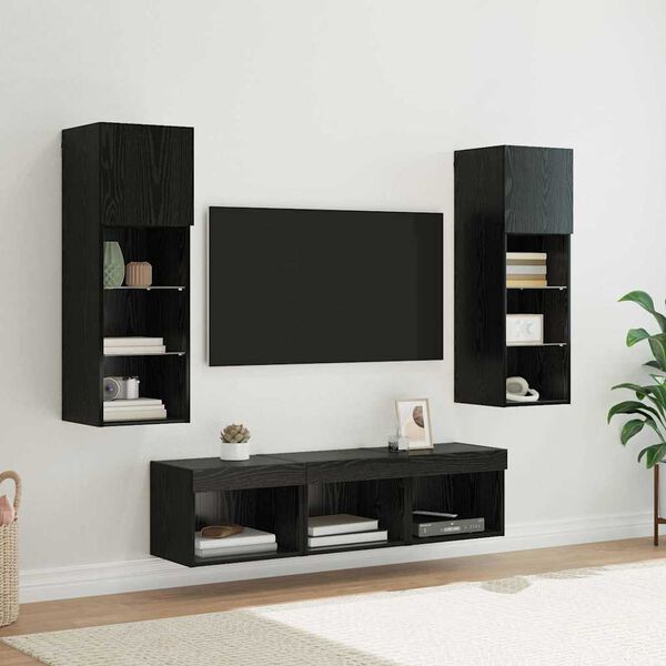 vidaXL Unit&agrave; per TV a Muro 5 pcs Rovere Nero Legno multistrato