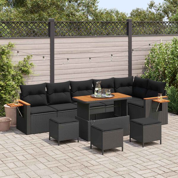 vidaXL Set Divano da Giardino con cuscino 12 pcs Nero polyrattan