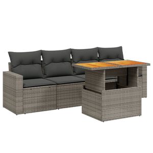 vidaXL Set Divano da Giardino 5 pz con Cuscini Grigio in Polyrattan