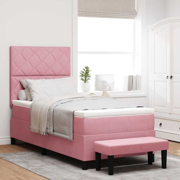 vidaXL Letto a molle con materasso Rosa 90 x 190 cm Velluto