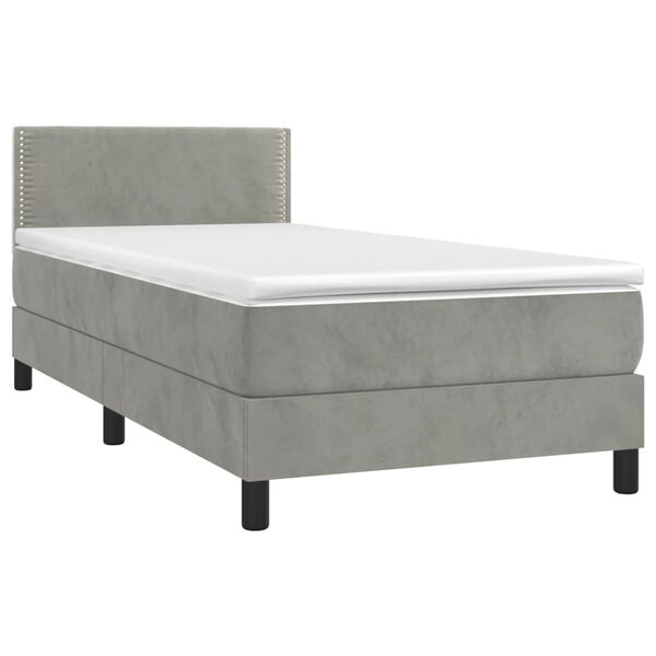 vidaXL Letto a Molle con Materasso e LED Grigio Chiaro 80x200 cm Velluto