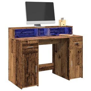 vidaXL Scrivania con Luci LED Legno Antico 120x55x91 cm in Multistrato