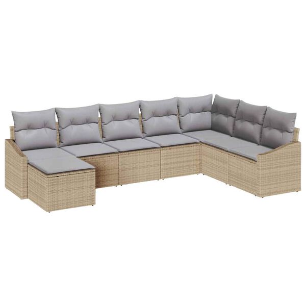 vidaXL Set Divano da Giardino 8 pcs Beige e Grigio Chiaro polyrattan