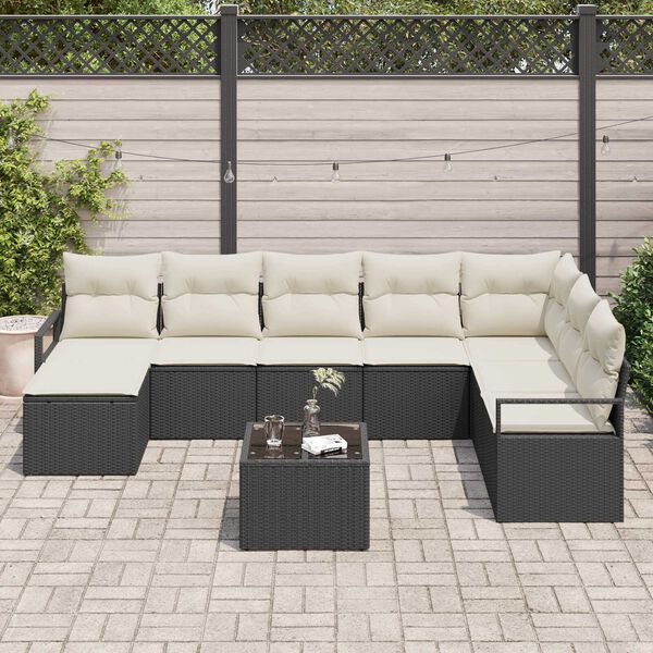 vidaXL Set di divani con cuscino 9 pcs Marrone e Crema polyrattan