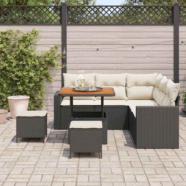vidaXL Set Divano da Giardino 9 pcs Nero e Crema polyrattan